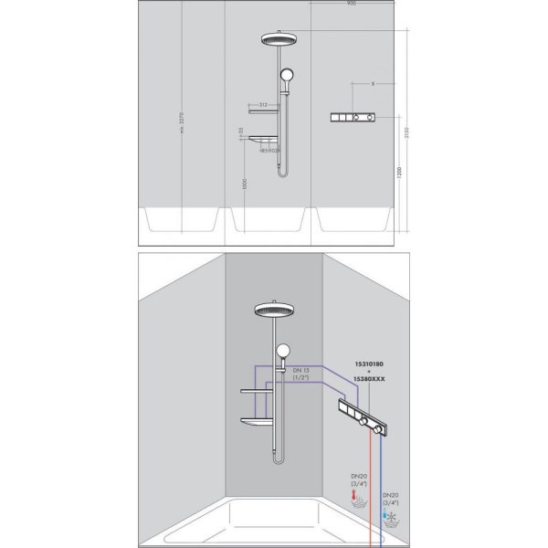 Душевая система hansgrohe Rainfinity Showerpipe 360 1jet 26842000, хром