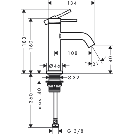 Cмеситель для раковины hansgrohe Tecturis S 80, EcoSmart+, для холодной воды, 73313670, матовый черный