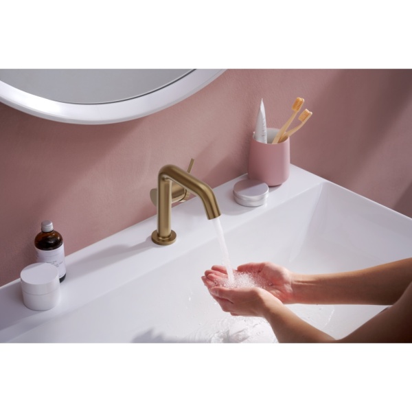 Смеситель для раковины hansgrohe Tecturis S 110 Fine CoolStart, EcoSmart+, с донным клапаном, 73323140, шлифованная бронза