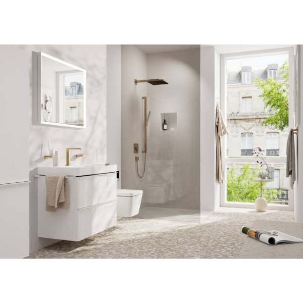 Смеситель для раковины hansgrohe Tecturis E 150 CoolStart EcoSmart+, с донным клапаном, 73053140, шлифованная бронза