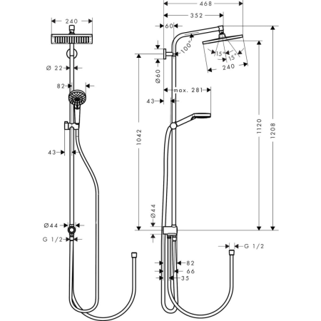 Душевая система hansgrohe Crometta E 240 1jet EcoSmart Reno с переключателем потоков 27289000/U, хром, уцененный товар