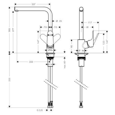 Смеситель для кухонной мойки hansgrohe Focus M41 280, с поворотным изливом 31817800/U, под сталь, уцененный товар
