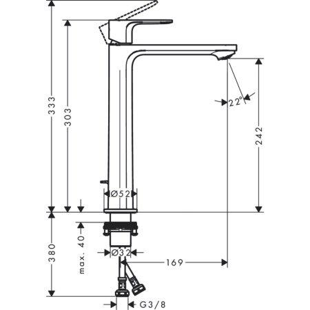 Смеситель для раковины hansgrohe Rebris S 240 CoolStart, со сливным гарнитуром 72580670/U, матовый черный, уцененный товар