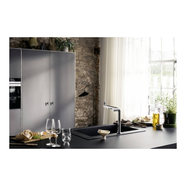Смеситель для кухонной мойки hansgrohe Aqittura M91 240 1jet с поворотным изливом и функцией фильтрации, без фильтра в комплекте 76804000, хром