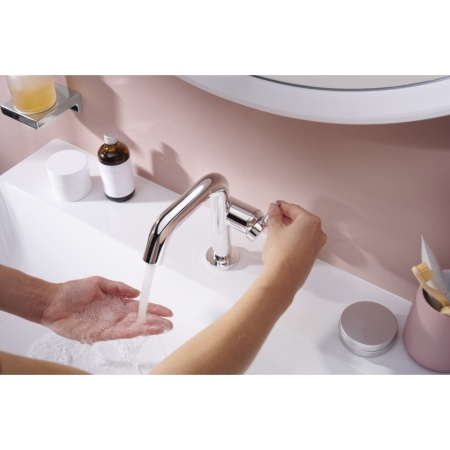 Смеситель для раковины hansgrohe Tecturis S 110 Fine CoolStart, EcoSmart+, с донным клапаном Push-Open, 73320000, хром