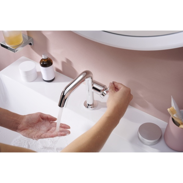 Смеситель для раковины hansgrohe Tecturis S 110 Fine CoolStart, EcoSmart+, с донным клапаном Push-Open, 73320000, хром