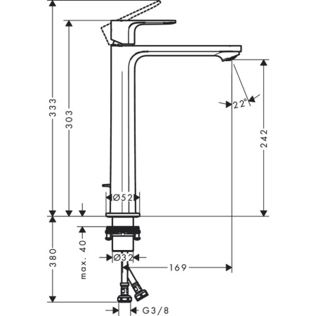 Смеситель для раковины hansgrohe Rebris E 240 CoolStart, со сливным гарнитуром 72581000, хром