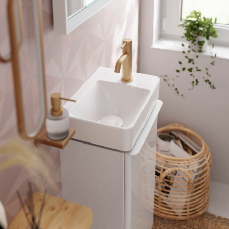Cмеситель для раковины hansgrohe Tecturis S 80 CoolStart EcoSmart+, 73301140, шлифованная бронза