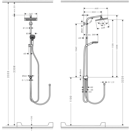 Душевая система hansgrohe Crometta E 240 1jet EcoSmart Reno с переключателем потоков 27289000/U, хром, уцененный товар